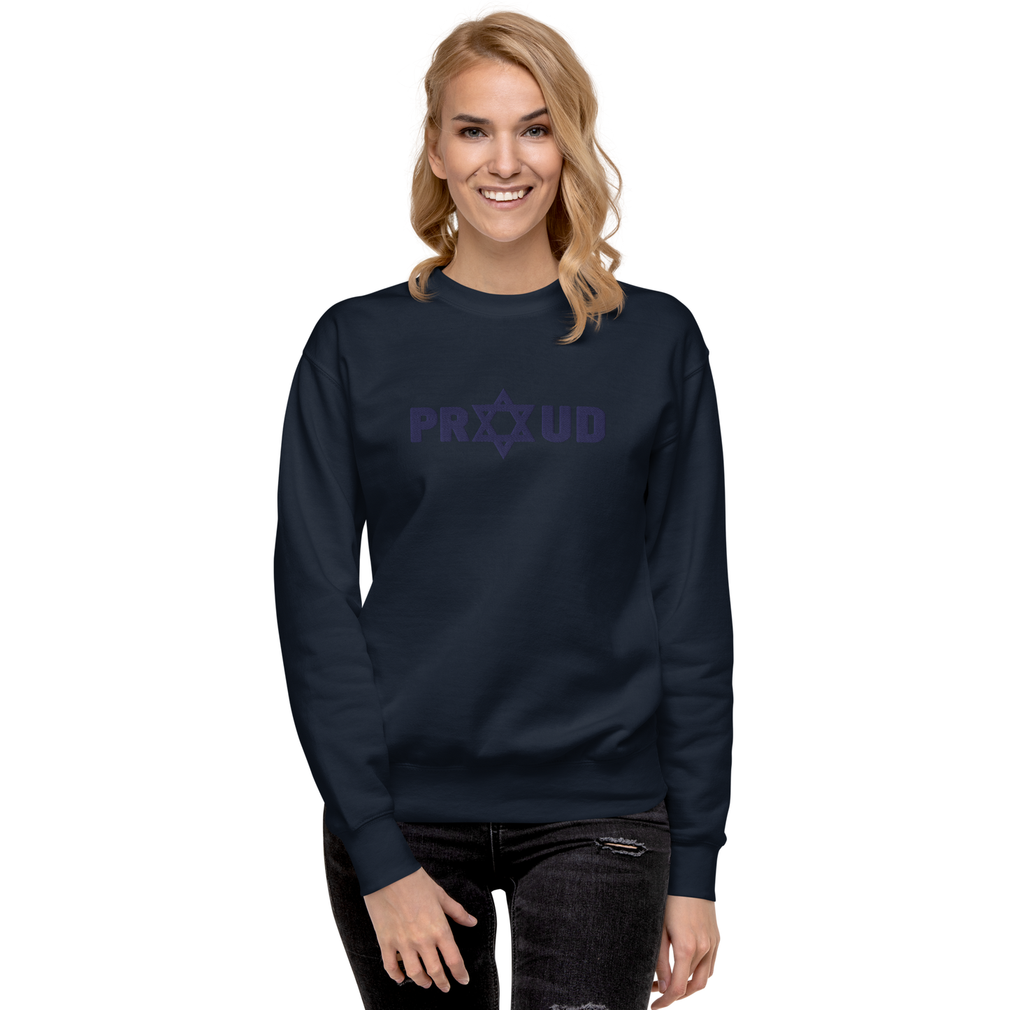 Proud Jew Blue Embroidered Premium Sweatshirt