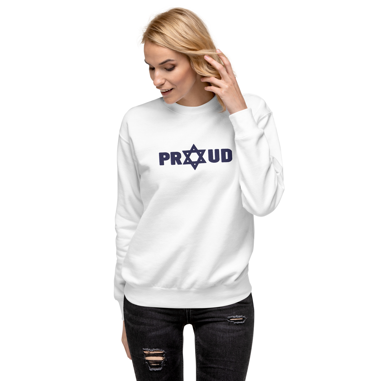 Proud Jew Blue Embroidered Premium Sweatshirt