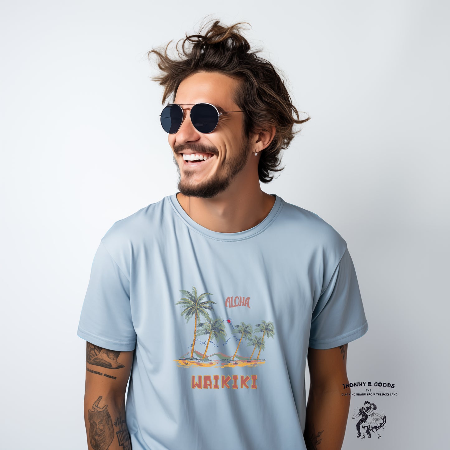 man wearing Hawaii surf tee 